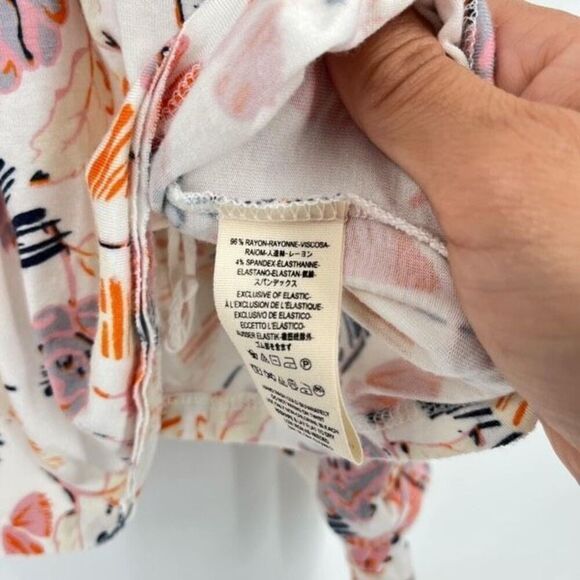 Free People Lexington Off Shoulder Floral Boho Blouse Small Tie Cuff Ivory - Picture 7 of 11